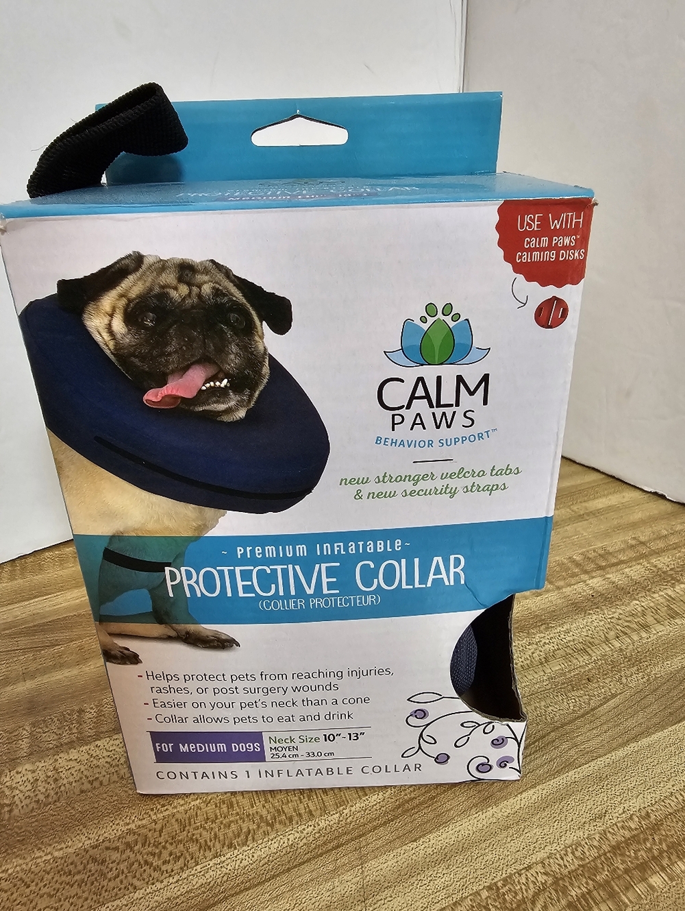 Calm Paws Inflatable Protective Collar Medium Dog 10-13" New w/ Calming Disk